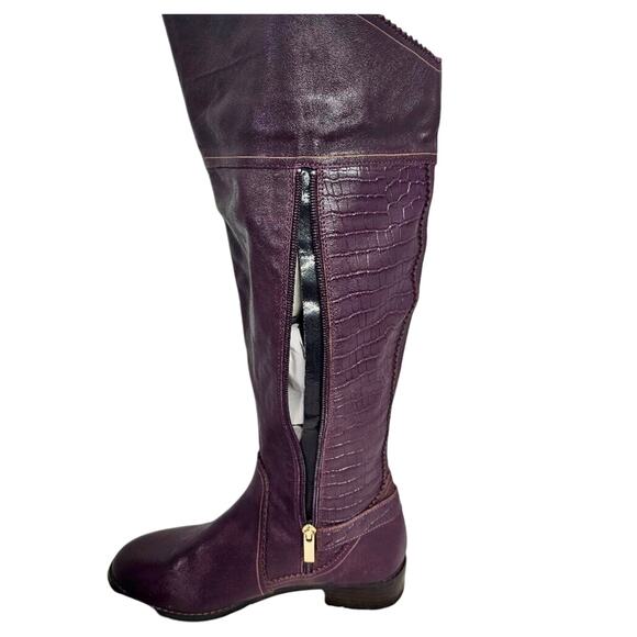 June Ambrose Purple Leather Fringed Embossed High Western Equestrian Boots 9 EUC - Picture 2 of 12